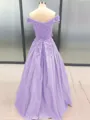 Ball Gown Off-the-Shoulder Floor-Length Satin Prom Dress With Appliques Lace