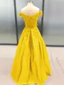 Ball Gown Off-the-Shoulder Floor-Length Satin Prom Dress With Appliques Lace