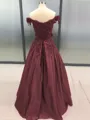 Ball Gown Off-the-Shoulder Floor-Length Satin Prom Dress With Appliques Lace