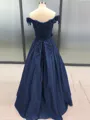 Ball Gown Off-the-Shoulder Floor-Length Satin Prom Dress With Appliques Lace