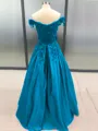 Ball Gown Off-the-Shoulder Floor-Length Satin Prom Dress With Appliques Lace