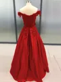 Ball Gown Off-the-Shoulder Floor-Length Satin Prom Dress With Appliques Lace