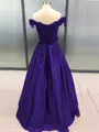 Ball Gown Off-the-Shoulder Floor-Length Satin Prom Dress With Appliques Lace