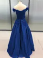 Ball Gown Off-the-Shoulder Floor-Length Satin Prom Dress With Appliques Lace