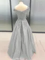 Ball Gown Off-the-Shoulder Floor-Length Satin Prom Dress With Appliques Lace