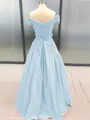 Ball Gown Off-the-Shoulder Floor-Length Satin Prom Dress With Appliques Lace