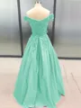 Ball Gown Off-the-Shoulder Floor-Length Satin Prom Dress With Appliques Lace