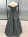Ball Gown Off-the-Shoulder Floor-Length Satin Prom Dress With Appliques Lace