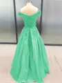 Ball Gown Off-the-Shoulder Floor-Length Satin Prom Dress With Appliques Lace