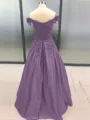 Ball Gown Off-the-Shoulder Floor-Length Satin Prom Dress With Appliques Lace