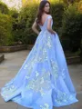 Ball Gown Off-the-Shoulder Sweep Train Tulle Prom Dress With Pockets