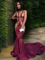 Trumpet/Mermaid V-neck Chapel Train Silk like Satin Prom Dress