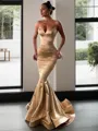 Trumpet/Mermaid V-neck Sweep Train Silk Like Satin Prom Dress