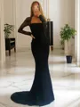 Sheath/Column Square Sweep Train Stretch Crepe Prom Dress With Lace