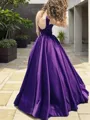 A-Line/Princess Bateau Floor-Length Satin Prom Dress With Ruffles