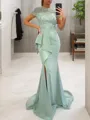 Sheath/Column Scoop Sweep Train Stretch Crepe Prom Dress With Leg Slit