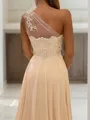 A-Line/Princess One-Shoulder Sweep Train Chiffon Prom Dress With Leg Slit