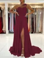 A-Line/Princess One-Shoulder Sweep Train Chiffon Prom Dress With Leg Slit