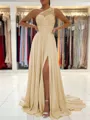 A-Line/Princess One-Shoulder Sweep Train Chiffon Prom Dress With Leg Slit