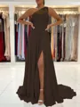 A-Line/Princess One-Shoulder Sweep Train Chiffon Prom Dress With Leg Slit