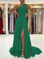 A-Line/Princess One-Shoulder Sweep Train Chiffon Prom Dress With Leg Slit