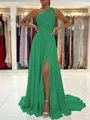A-Line/Princess One-Shoulder Sweep Train Chiffon Prom Dress With Leg Slit