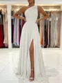 A-Line/Princess One-Shoulder Sweep Train Chiffon Prom Dress With Leg Slit