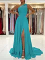 A-Line/Princess One-Shoulder Sweep Train Chiffon Prom Dress With Leg Slit