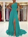 A-Line/Princess One-Shoulder Sweep Train Chiffon Prom Dress With Leg Slit