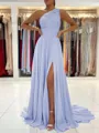 A-Line/Princess One-Shoulder Sweep Train Chiffon Prom Dress With Leg Slit