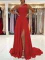 A-Line/Princess One-Shoulder Sweep Train Chiffon Prom Dress With Leg Slit