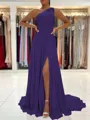 A-Line/Princess One-Shoulder Sweep Train Chiffon Prom Dress With Leg Slit