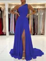 A-Line/Princess One-Shoulder Sweep Train Chiffon Prom Dress With Leg Slit