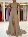 A-Line/Princess One-Shoulder Sweep Train Chiffon Prom Dress With Leg Slit