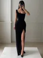 Sheath/Column One-Shoulder Floor-Length Stretch Crepe Prom Dress With Leg Slit