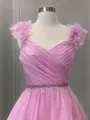 A-Line/Princess V-neck Sweep Train Organza Prom Dress With Ruffles