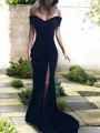 Sheath/Column Off-the-Shoulder Court Train Prom Dress With Leg Slit