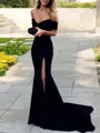 Sheath/Column Off-the-Shoulder Court Train Prom Dress With Leg Slit