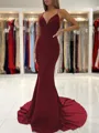 Sheath/Column V-neck Sweep Train Stretch Crepe Prom Dress