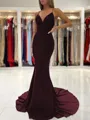 Sheath/Column V-neck Sweep Train Stretch Crepe Prom Dress