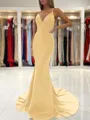 Sheath/Column V-neck Sweep Train Stretch Crepe Prom Dress