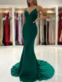 Sheath/Column V-neck Sweep Train Stretch Crepe Prom Dress