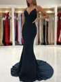 Sheath/Column V-neck Sweep Train Stretch Crepe Prom Dress