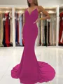 Sheath/Column V-neck Sweep Train Stretch Crepe Prom Dress