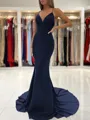 Sheath/Column V-neck Sweep Train Stretch Crepe Prom Dress