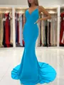 Sheath/Column V-neck Sweep Train Stretch Crepe Prom Dress