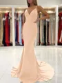 Sheath/Column V-neck Sweep Train Stretch Crepe Prom Dress