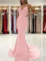 Sheath/Column V-neck Sweep Train Stretch Crepe Prom Dress