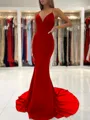 Sheath/Column V-neck Sweep Train Stretch Crepe Prom Dress