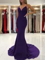 Sheath/Column V-neck Sweep Train Stretch Crepe Prom Dress